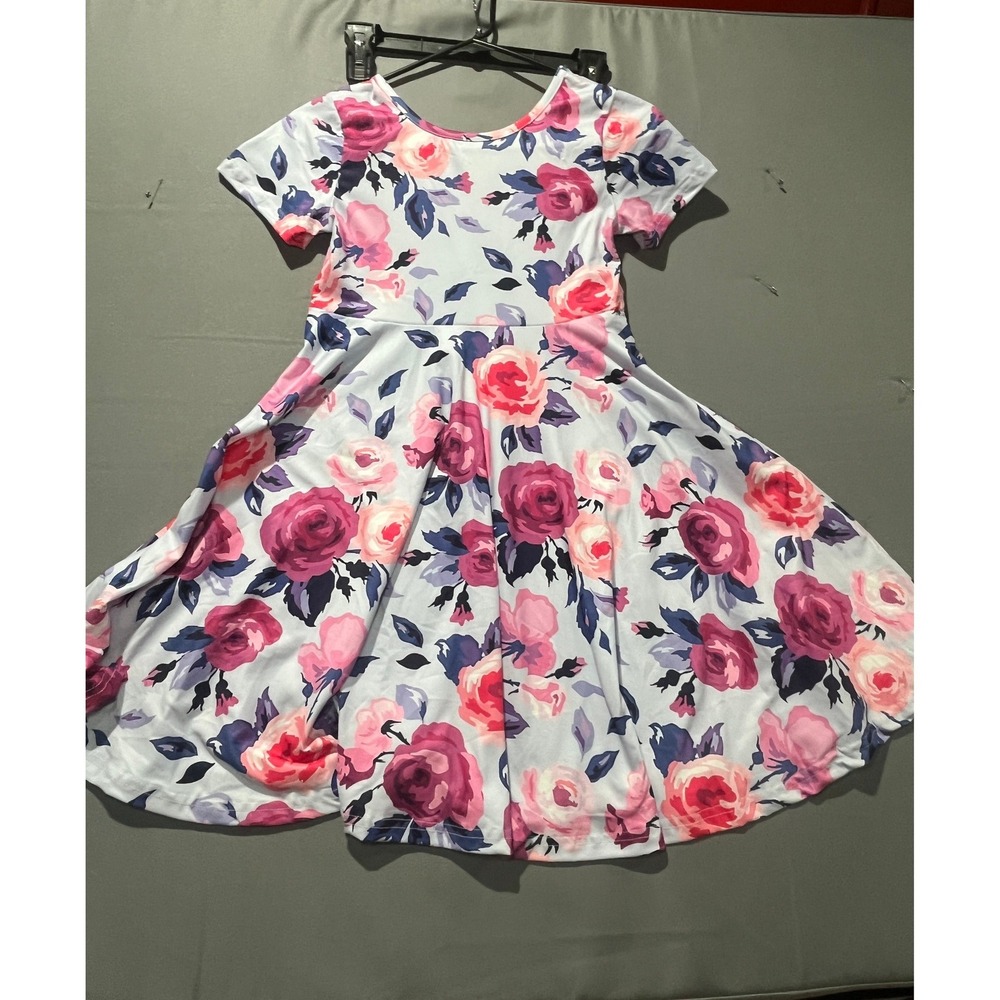 Ruffle Girl Girls Floral Skater Dress Short Sleeve Pink Purple Roses 4XL NWT